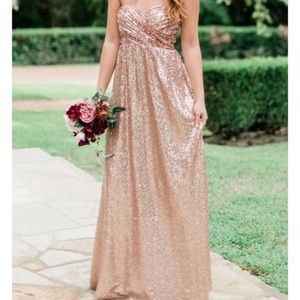 Revelry Rose gold sequin, strapless, maxi dress (petite)